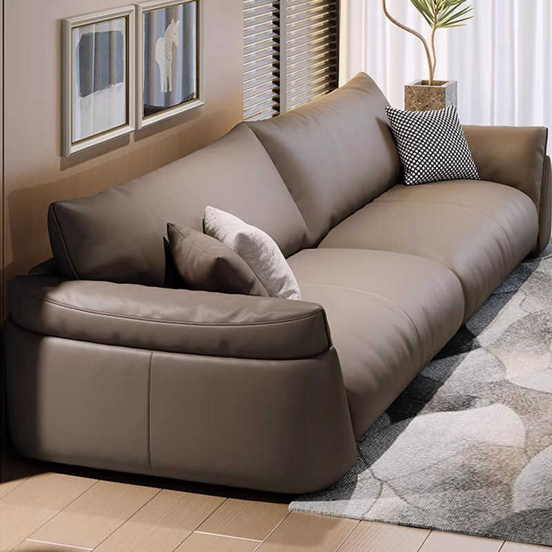 Italian minimalist leather sofa head layer cowhide living room modern light luxury down straight row sofa combination designer