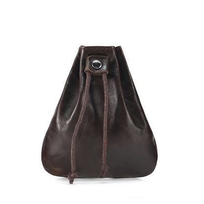 10PCS Handcrafted Waxed Leather Pouch, Vintage Style Drawstring Jewelry Organizer