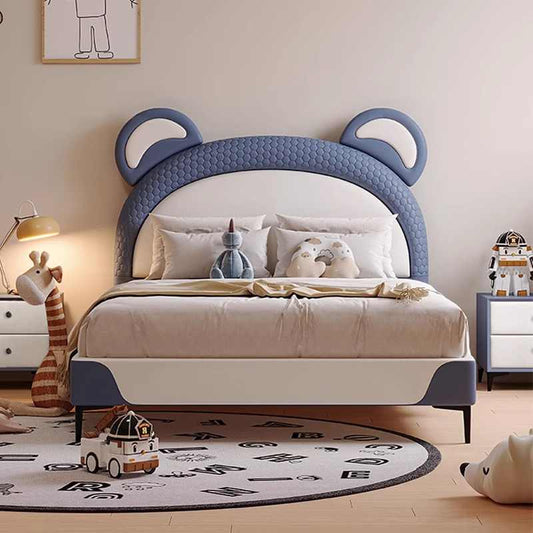 Children's beds Boys Girls Cartoon Bear Modern simple secondary soft bed 1 m 2 Boys leather bed 1.5m