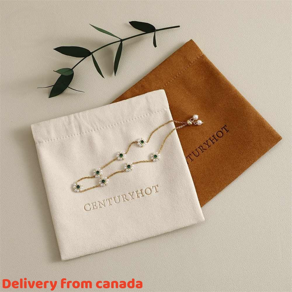 5pcs Luxury Suede Jewelry Pouch, Beige Microfiber Gift Packaging Bag