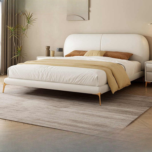 Leather bed Modern minimalist bed Master bedroom modern simple solid wood double bed wedding bed