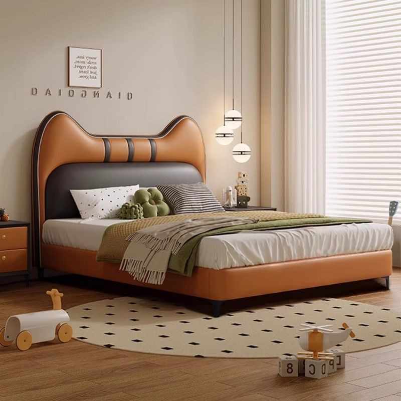 Children's bed Modern simple leather bed for boys and girls 1.5m Bedroom Cat single bed 1.2m leather bed for small units