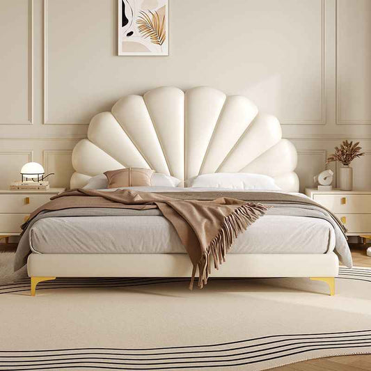 Leather bed Double 1.8x2m modern simple net red 1.5m petal bed Princess wind Master bedroom Queen bed