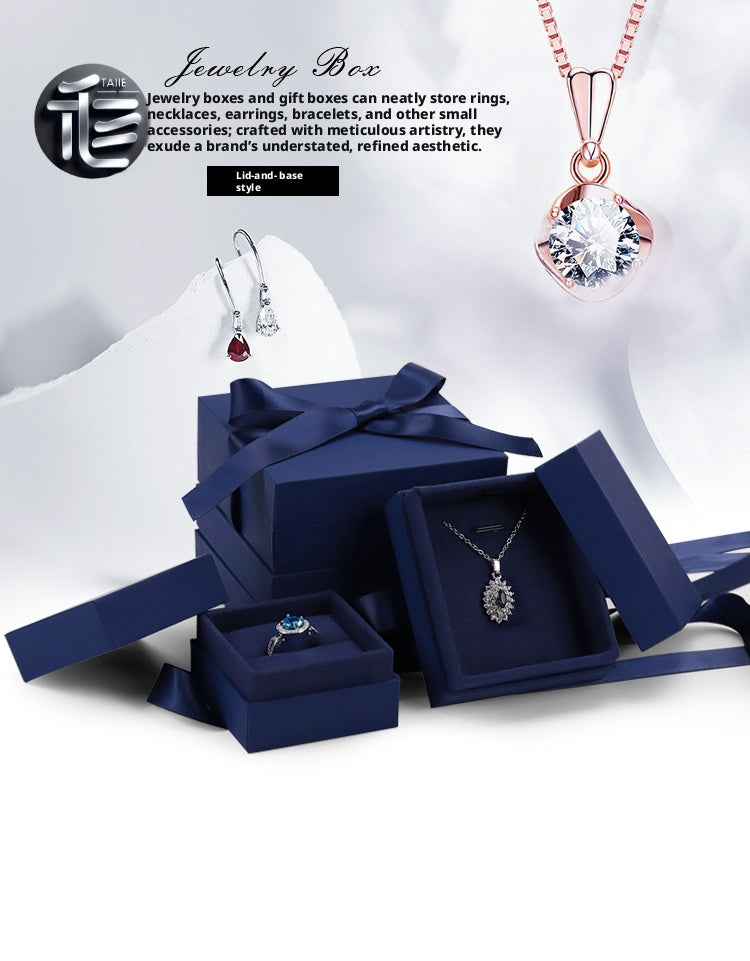5pcs Navy Blue Jewelry Box, Ribbon Bow, Velvet Insert, Ring Bracelet Packaging