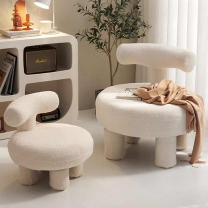 Small stool home modern simple lamb wool living room sofa children's stool light luxury round cream wind-sand hair stool