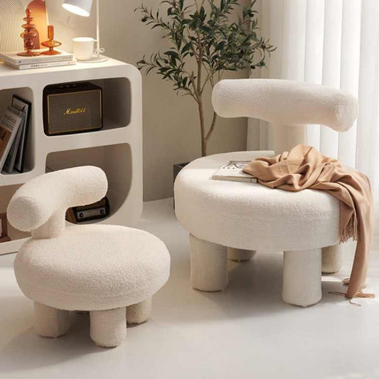 Small stool home modern simple lamb wool living room sofa children's stool light luxury round cream wind-sand hair stool