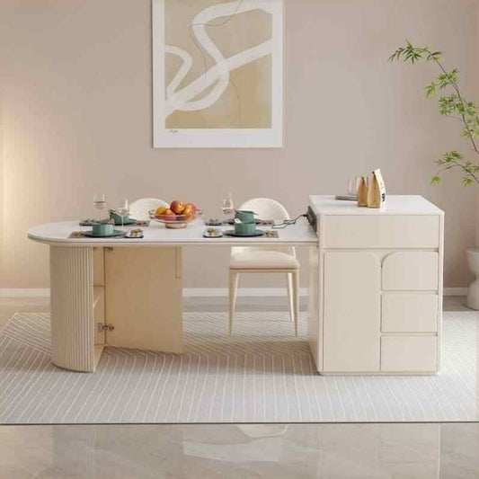 Cream wind rock plate dining table and chair combination simple and light luxury living room island dining table one retractable small apartment
