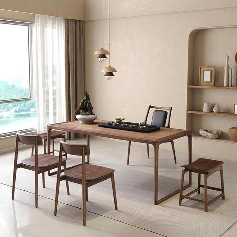New Chinese solid wood tea table and chair combination modern simple walnut color tea table Zen kung fu tea room tea house tea table