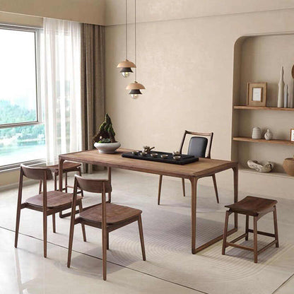 New Chinese solid wood tea table and chair combination modern simple walnut color tea table Zen kung fu tea room tea house tea table