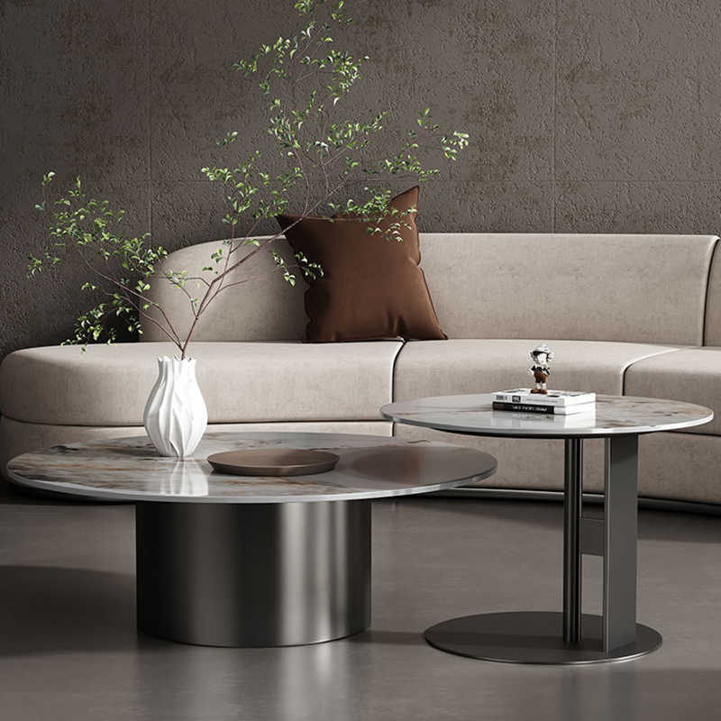 Italian small apartment living room table home rock panel coffee table network red combination light luxury Pandora round coffee table