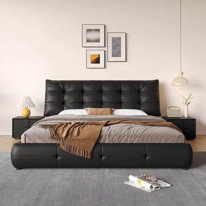 Retro style leather headboard cowhide high-end big black bear double wedding bed Master bedroom soft bed modern simple