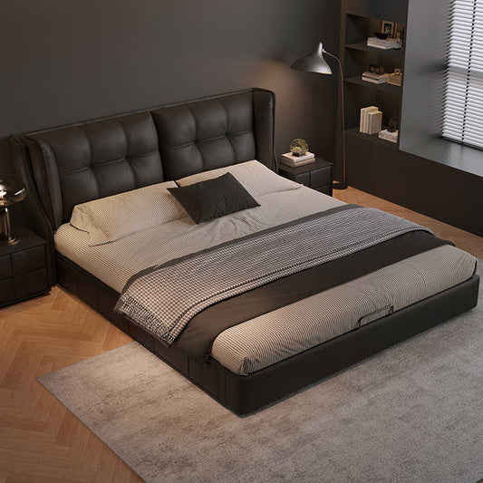 Italian leather bed Light luxury atmospheric first layer leather double master bed 1.8m storage bed Modern simple wedding bed