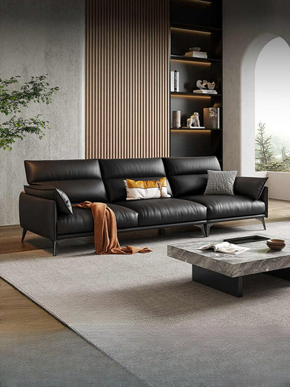 Leather sofa Italian retro living room simple modern big three Nordic straight row head layer cowhide sofa