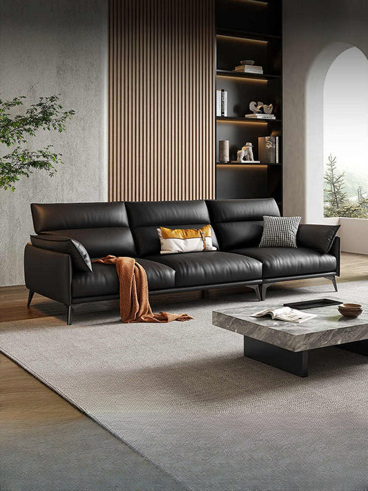 Leather sofa Italian retro living room simple modern big three Nordic straight row head layer cowhide sofa