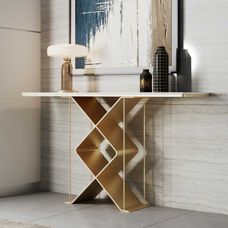 Creative rock slab entrance table Italian light luxury entrance cabinet entry corridor stainless steel modern simple entrance table