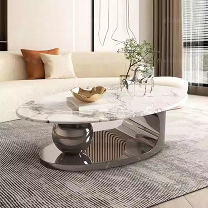 Supercrystalline stone luxury stone tea table oval size combination of modern simple living room villa tea table 2 side several