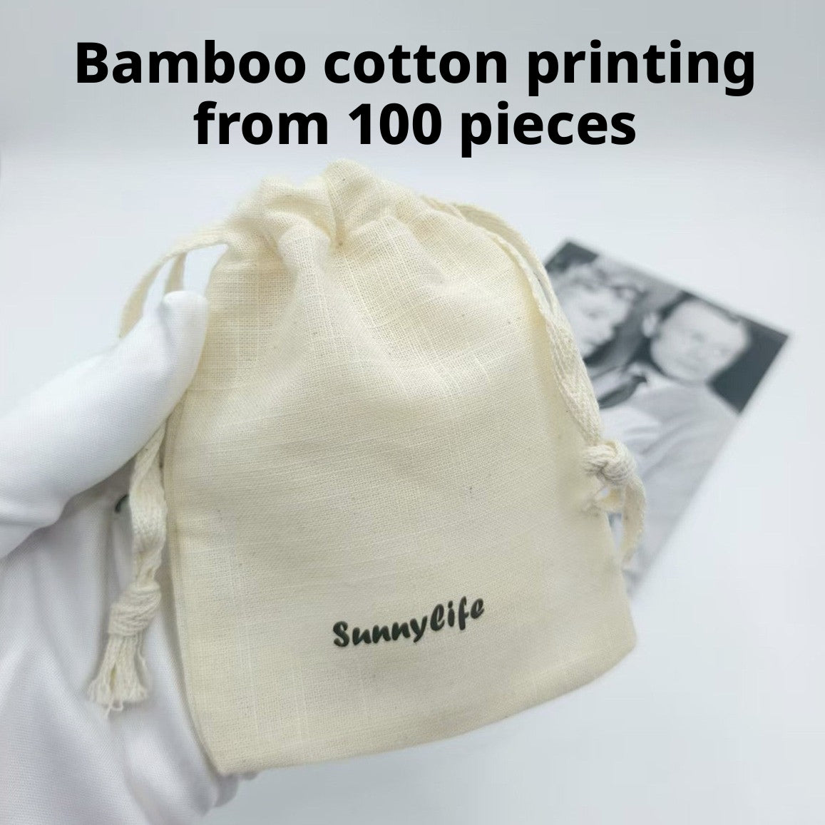 100PCS Custom Logo Cotton Jewelry Pouches, Personalized Drawstring Gift Bags