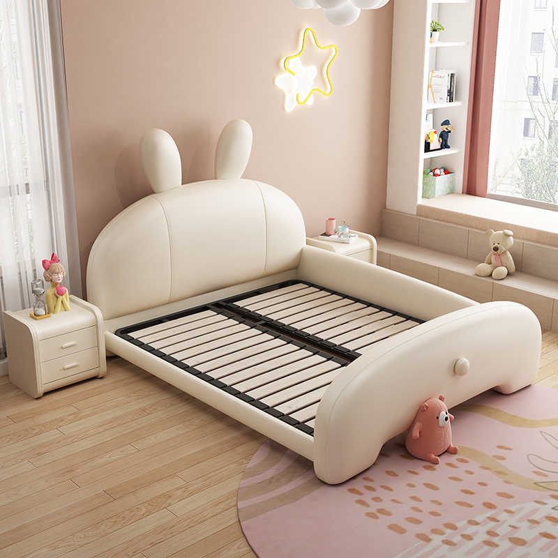 Children's bed Bunny bed Girl Princess Bed Cream soft bag Baby Small single bed with guardrail leather bed