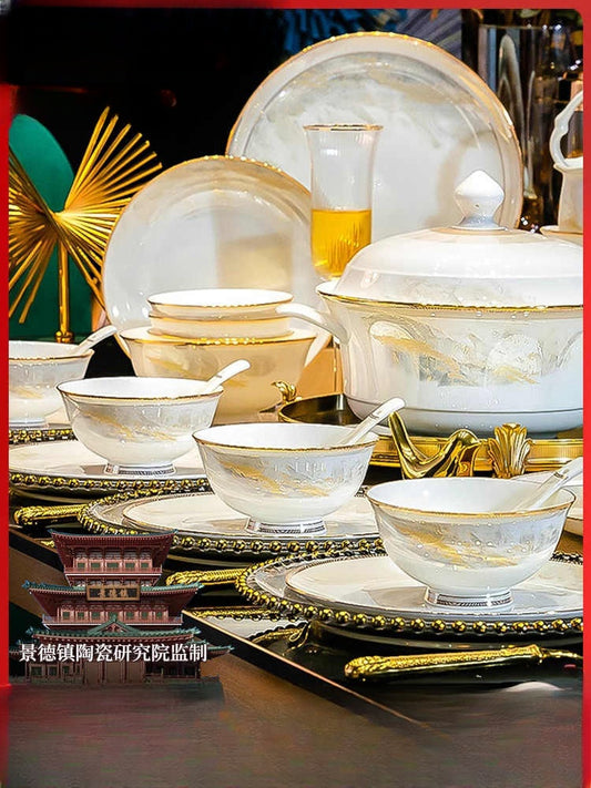 Jingdezhen light luxury ceramic tableware set bowl home high appearance level bowl set bowl set home
