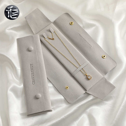 5PCS Soft Suede Jewelry Pouch, Travel Necklace Storage Bag, Gold Snap Closure