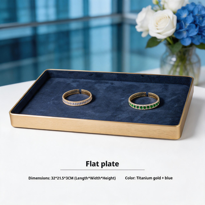 Gold Metal Jewelry Tray with Velvet Lining for Ring and Necklace Display