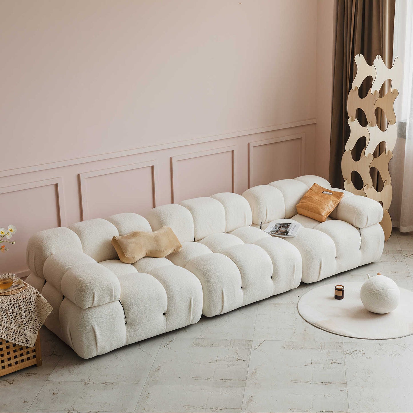 Cream wind lamb velvet French ins middle bean curd block block module movable splicing lazy fabric sofa