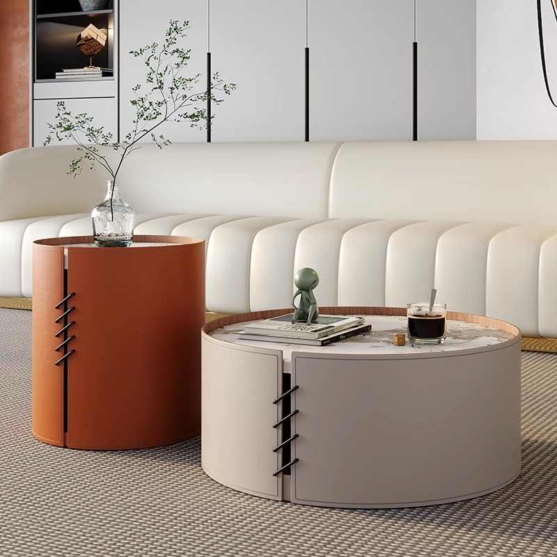 Lanka Italian rock plate size round coffee table combination of small living room home advanced sense simple tea table side table
