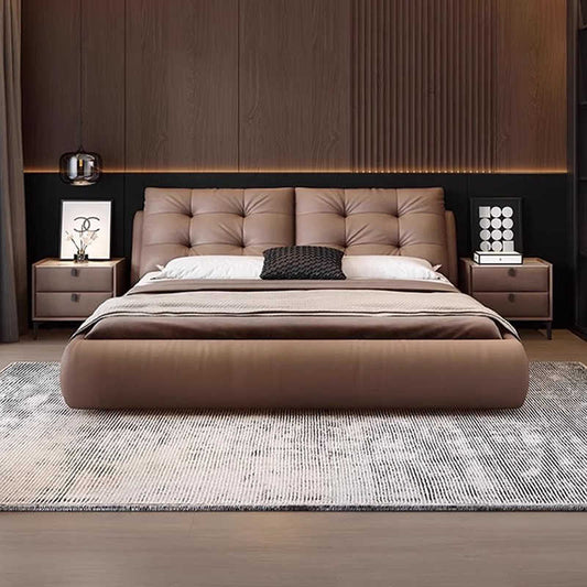 Italian minimalist leather bed modern simple light luxury double bed 1.8 meters big bed Tatami net red soft package wedding bed