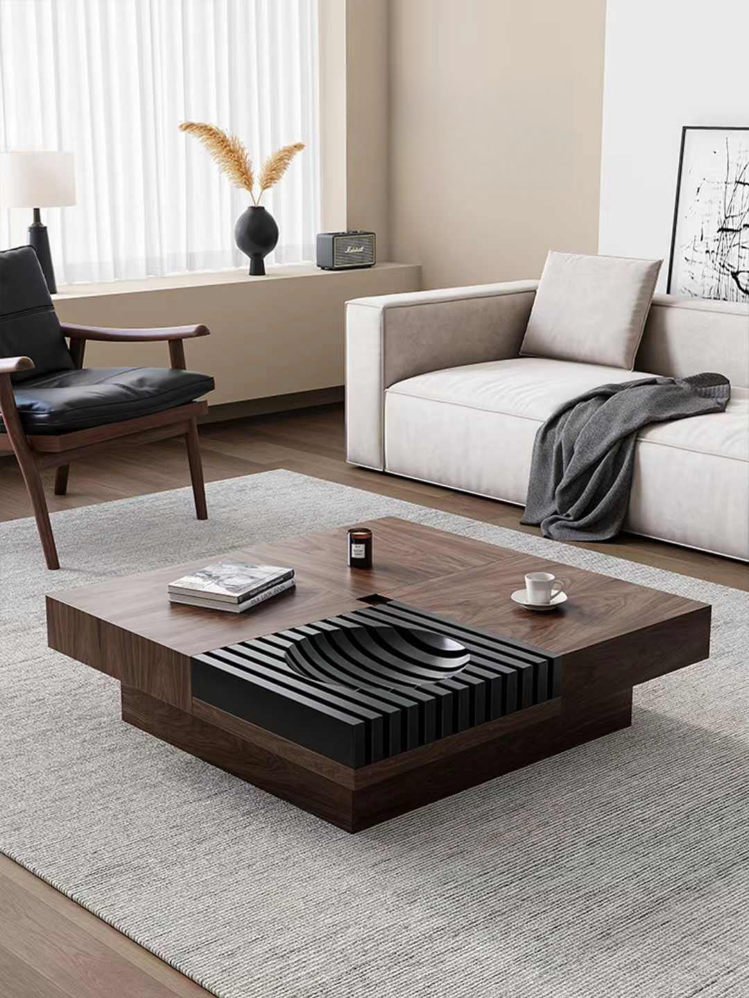 Italian minimalist black walnut solid wood tea table modern simple light luxury style living room home creative wind small household tea table