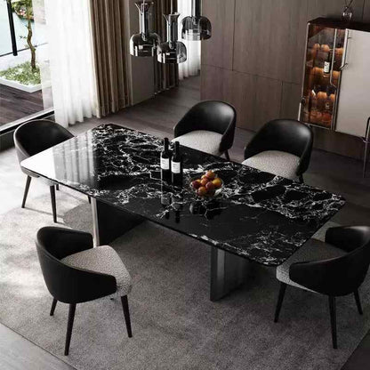 Light luxury senior imported large flower green luxury stone pure natural marble table new high-end luxury rectangular dining table