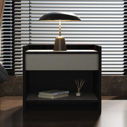 Italian minimalist saddle leather bedside table rectangular 2023 new leather bedside storage cabinet height 50cm short
