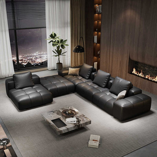 Italian minimalist pixel leather sofa living room modern simple size apartment module sofa with corner Concubine
