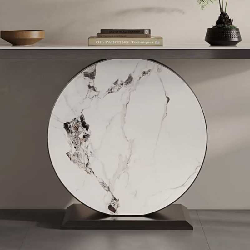 Light luxury wind rock panel porch entry simple corridor corridor stainless steel art end view table against the wall porch table