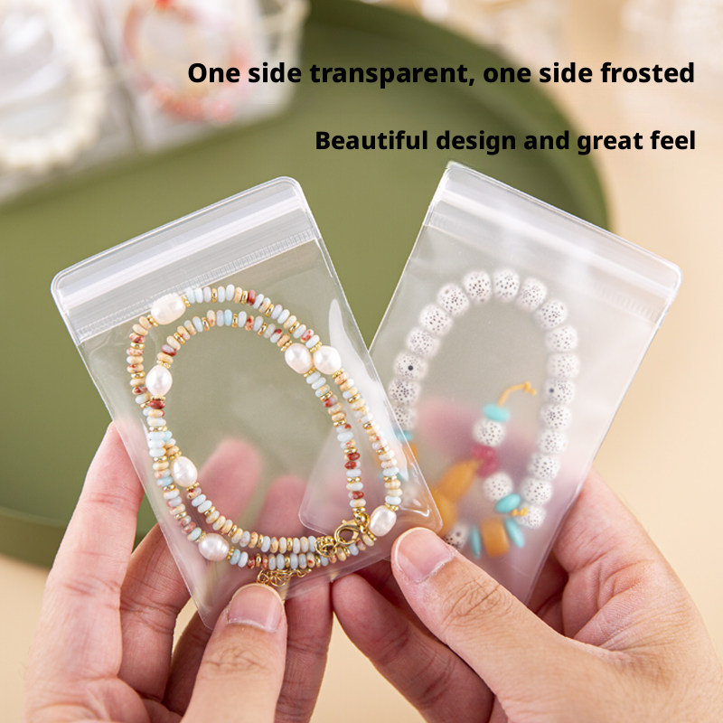 100pcs Clear Frosted EVA Jewelry Pouches, Anti-Tarnish Zipper Bags for Necklaces Rings, Wholesale Storage Pack
