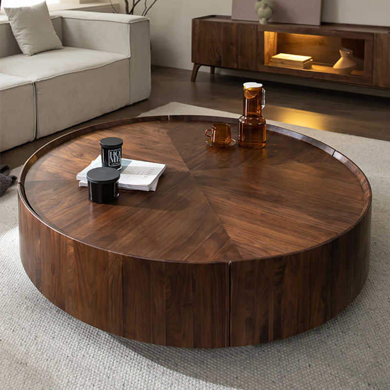 Ancient style high-end walnut round coffee table log wind small living room household