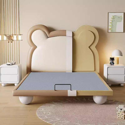 Children's bed Boys Girls Cartoon Bear floating bed with smart Led lights Soft cover art bed 1.2 solid wood frame