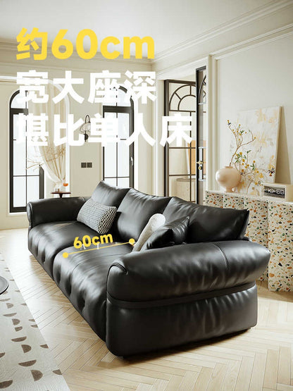 Leather sofa Italian minimalist home creative sponge black retro one line double row small apartment