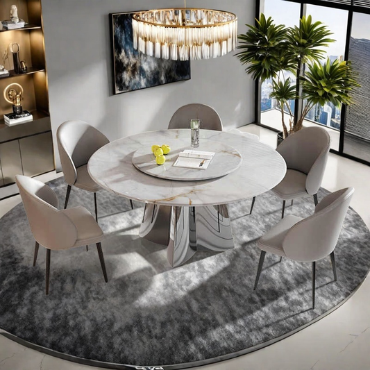 Light luxury marble round table and chair combination turntable senior sense natural luxury stone supercrystalline color stone microcrystalline stone