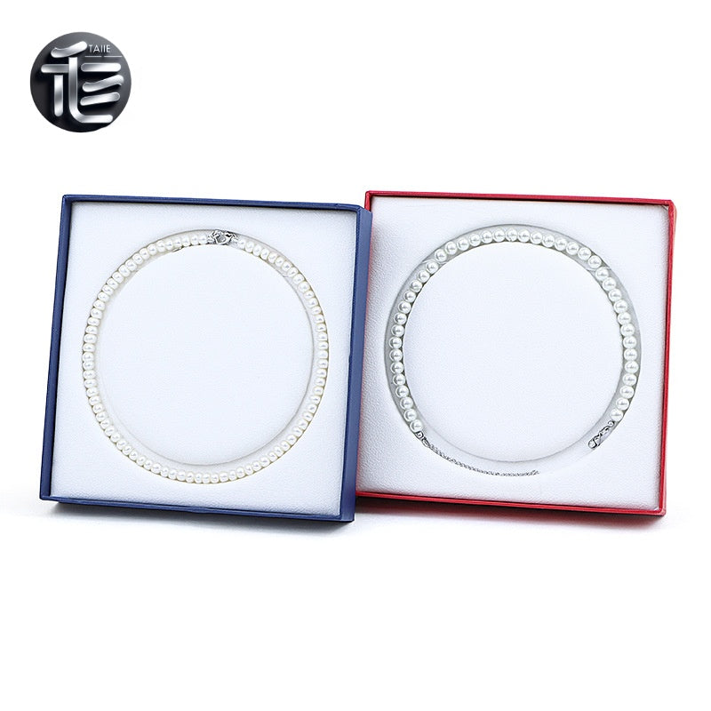 Jewelry Gift Box for Pearl Necklace, Paper Presentation Case with Ribbon,  White Insert Tray