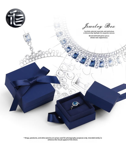 5pcs Navy Blue Jewelry Box, Ribbon Bow, Velvet Insert, Ring Bracelet Packaging
