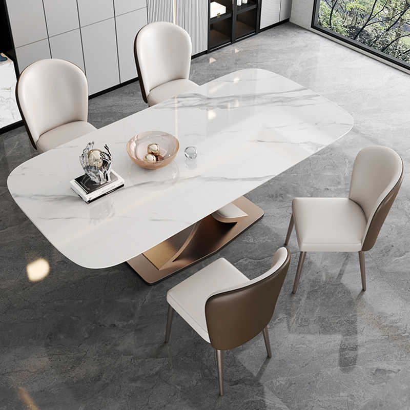Italian light luxury light rock plate rectangular stainless steel dining table