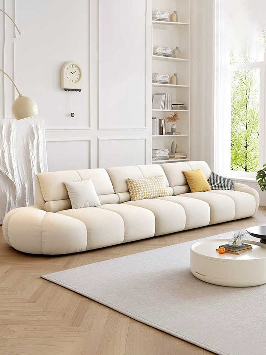 French retro cream puff fabric sofa small living room sofa 2024 new pumpkin in-line sofa