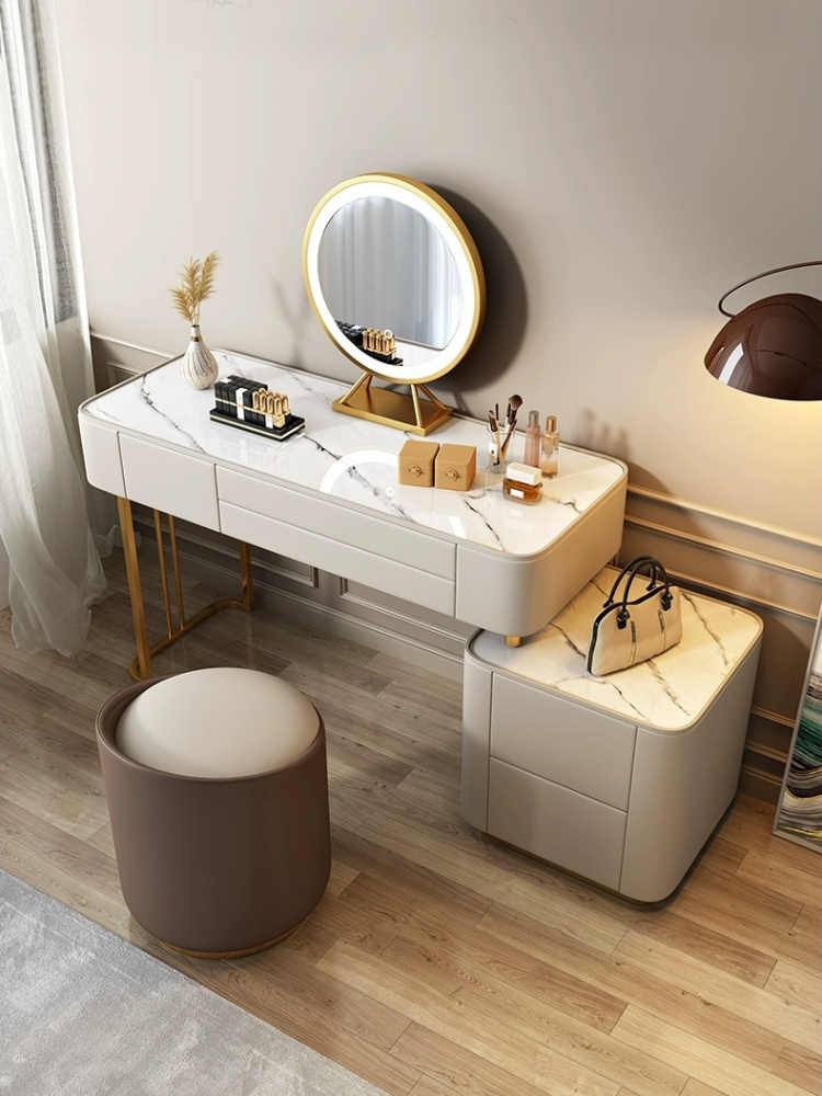 Light luxury dressing table advanced sense tempered glass Italian minimalist designer solid wood makeup table bucket cabinet one