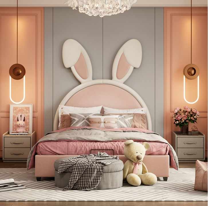 Modern simple creative modeling princess bed Tiktok style Nordic style girl bed rabbit ear bed ins net red bed