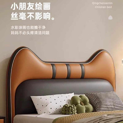 Children's bed Modern simple leather bed for boys and girls 1.5m Bedroom Cat single bed 1.2m leather bed for small units