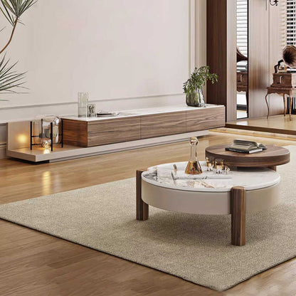 Nordic modern simple retro log luxury stone round coffee table TV cabinet combination size apartment