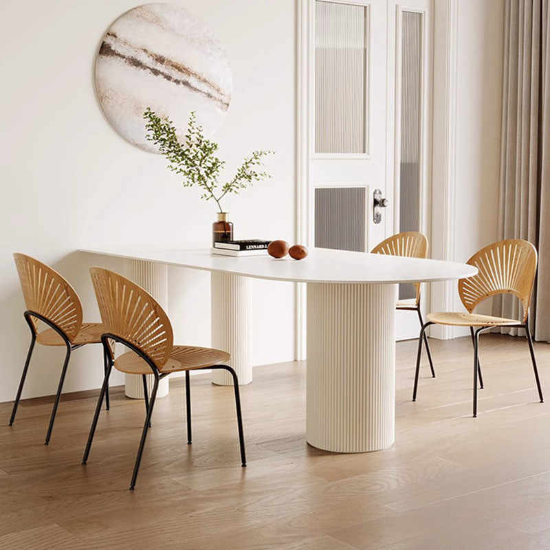 Small half round wall French Roman column cream style modern pure white dining table
