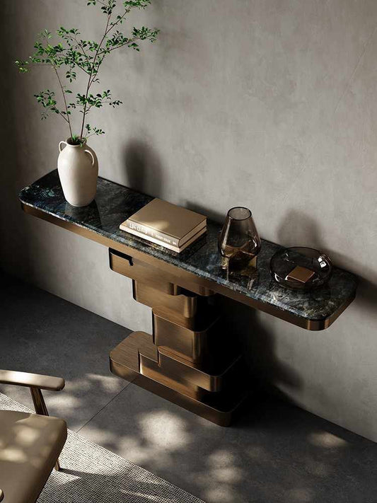 Nordic light luxury simple stainless steel marble porch home foyer villa model room high sense of art against the wall