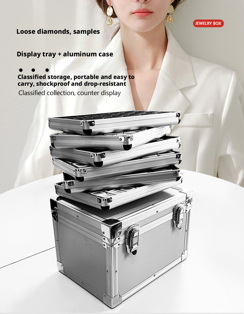 Lightweight Aluminum Tray with Clear Plastic Gemstone Box – Velvet-Flocked Sponge Insert,