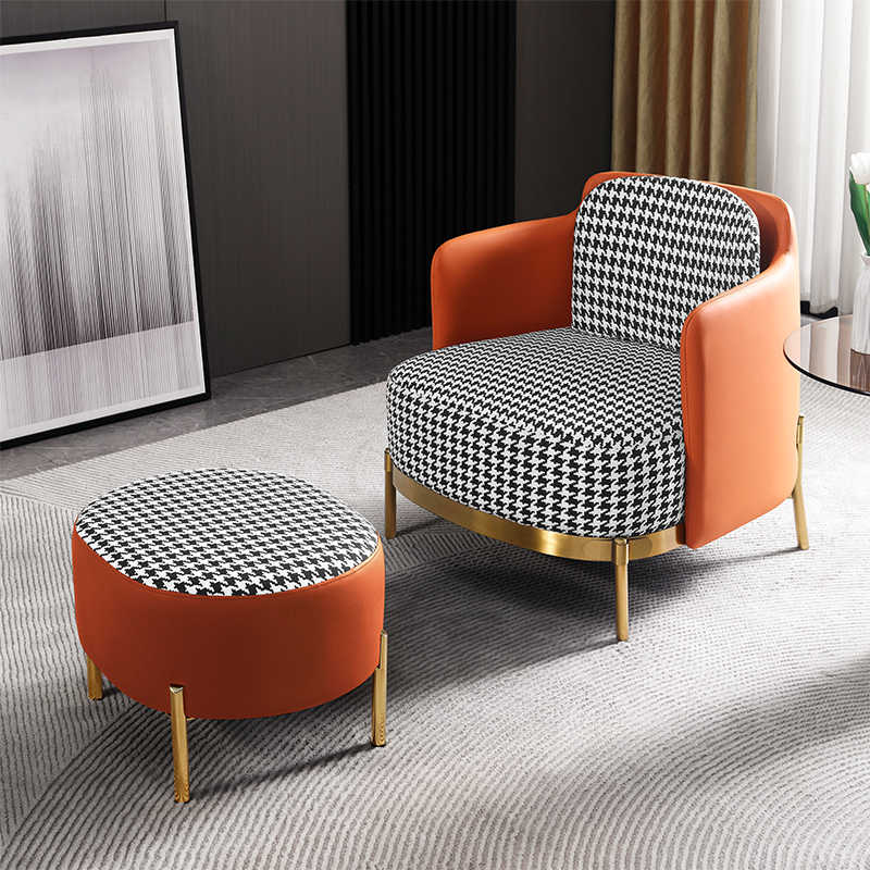 Simple modern small apartment living room light luxury thousand birds cloth sofa negotiation chair leisure lazy chair